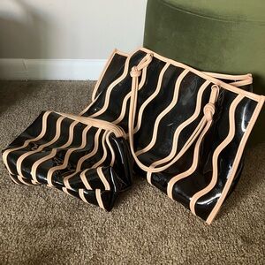 Anthropologie Black Clear Tote with Nude Trim and Matching Pouch
